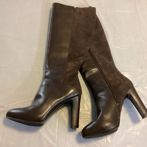 NINE WEST BROWN LEATHER / SUEDE KNEE HIGH BOOTS SZ 6.5 EUC $149 - Picture 3 of 12